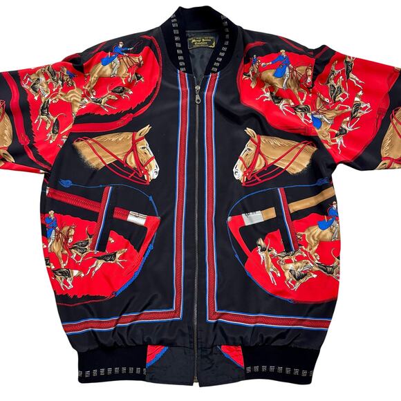 Vintage 70s 80’s equestrian Meryl Jeran Couture zip jacket.Horses Jockeys Hounds - Picture 1 of 7
